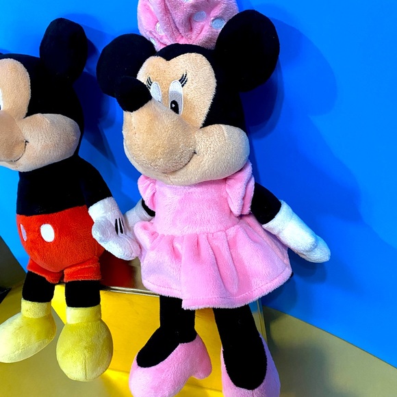 DISNEY BABIES MICKEY MOUSE & MINNIE MOUSE PLUSH RATTLE INSIDE CRINKLE BOW & EARS - Picture 2 of 14